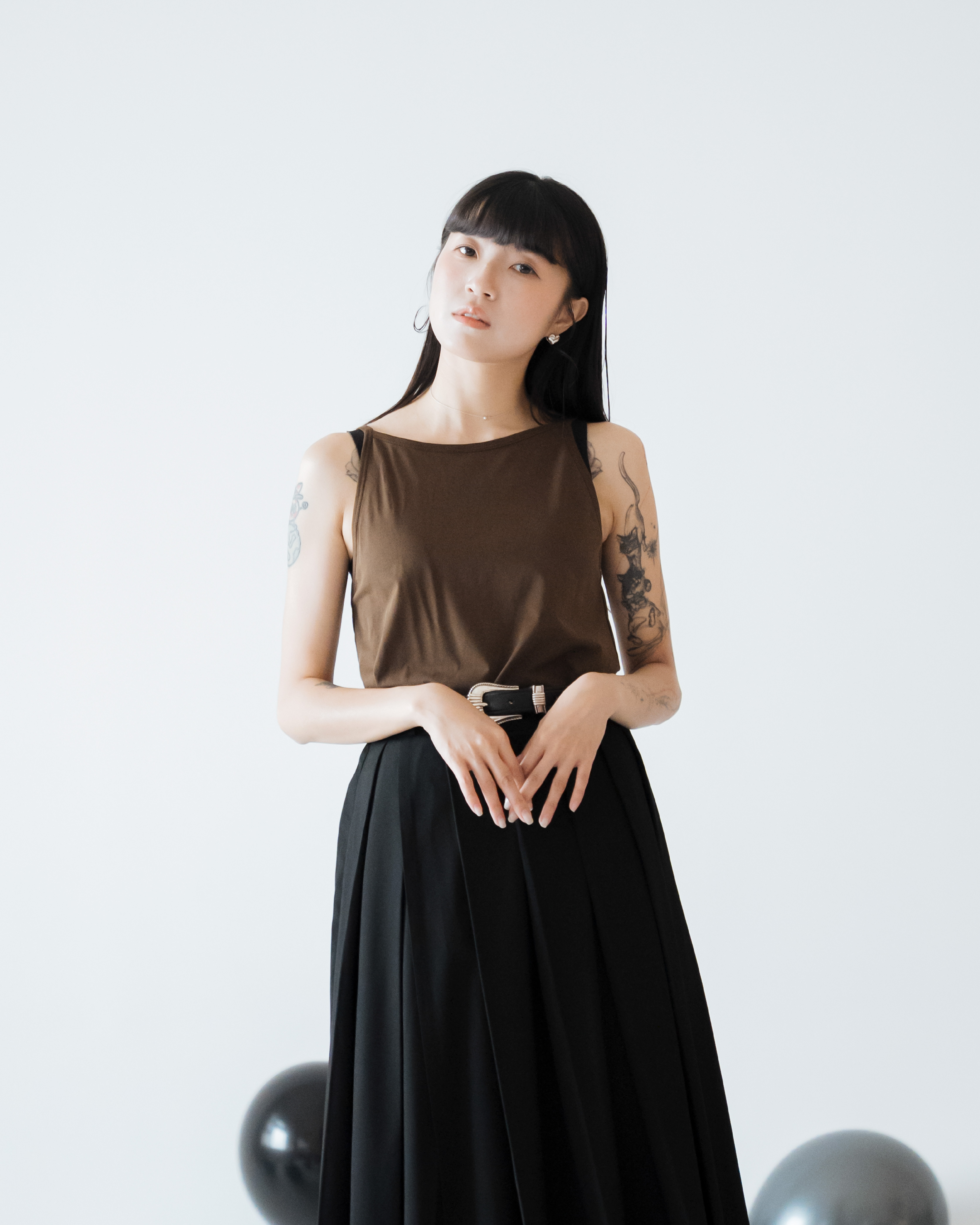 【 Kiki.co made 】Halter-Neck Inner Tank Top - Brown