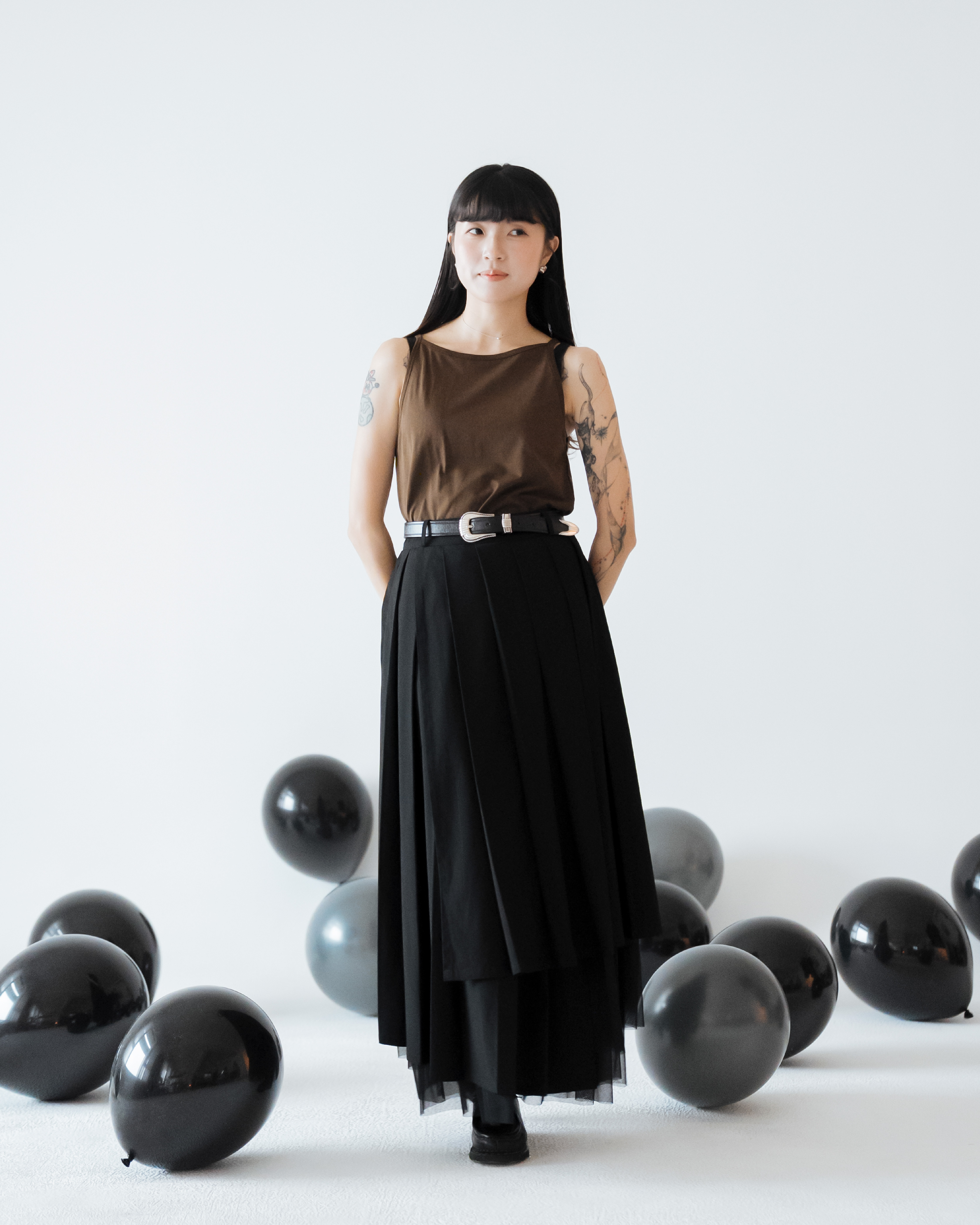 【 Kiki.co made 】Halter-Neck Inner Tank Top - Brown