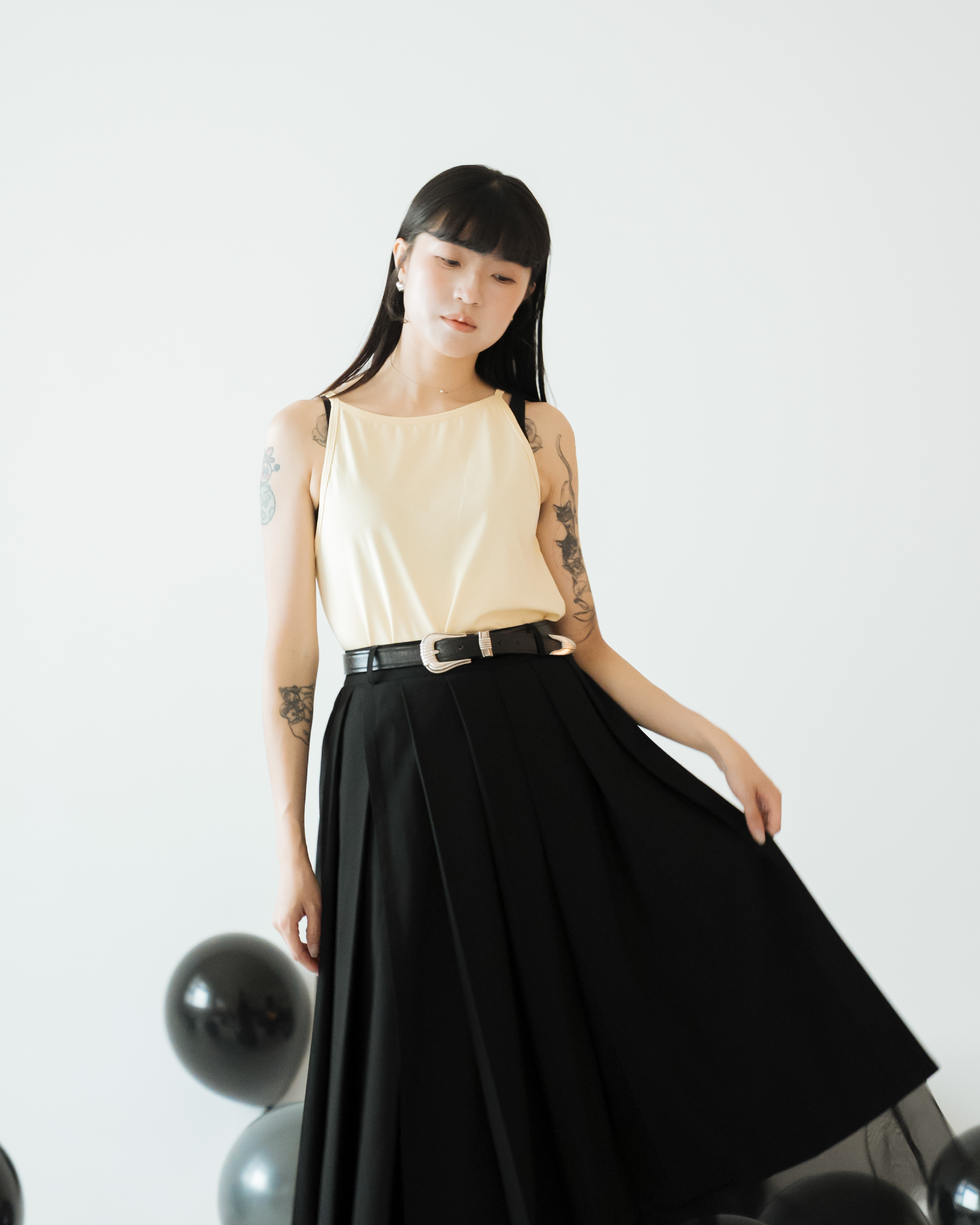 【 Kiki.co made 】Halter-Neck Inner Tank Top - Yellow