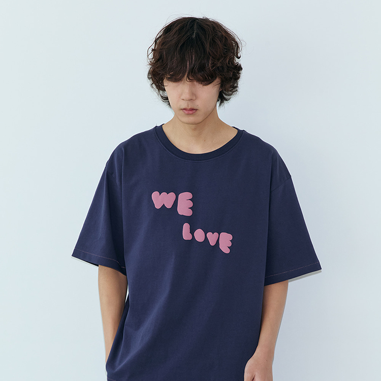 韓國 ooowl 外縫線泡泡文字踢 WE LOVE BOLD 海軍藍