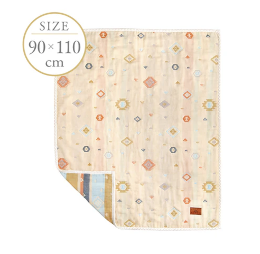 日本製 10Mois 圖騰圖案六重紗被 90x110cm
