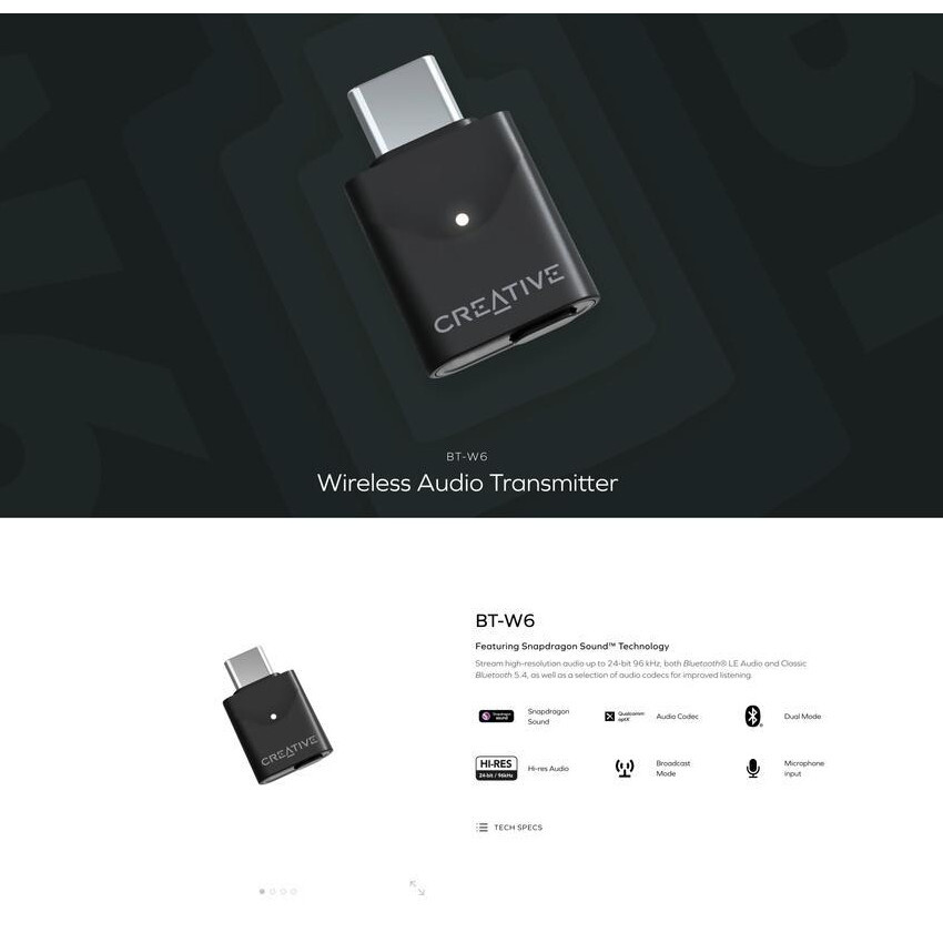 Creative | Wireless Audio Transmitter 智能藍牙 5.4 音訊發射器 BT-W6