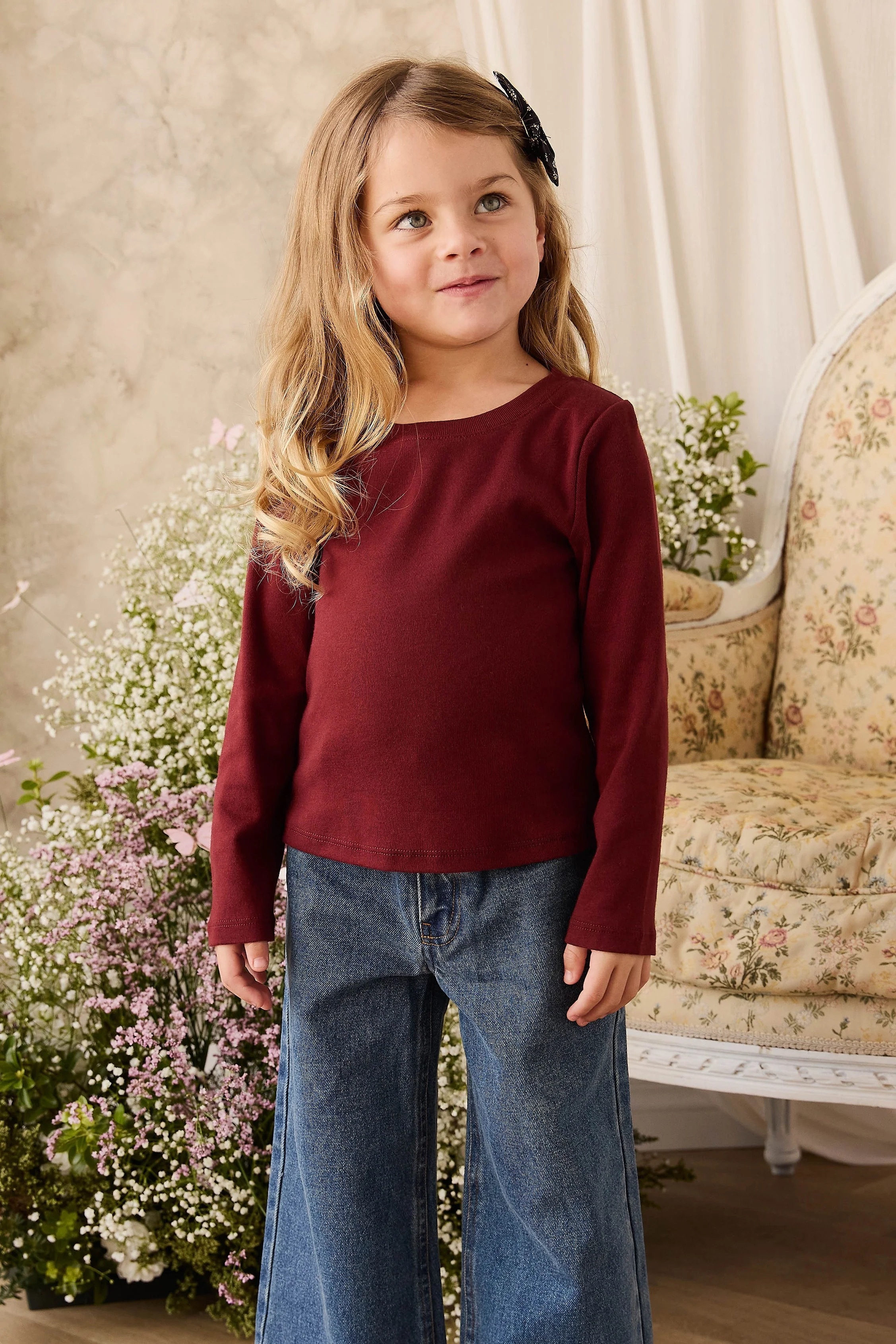 【預購】JAMIE KAY -Organic Cotton Rib Helene Long Sleeve Top（Burgundy）