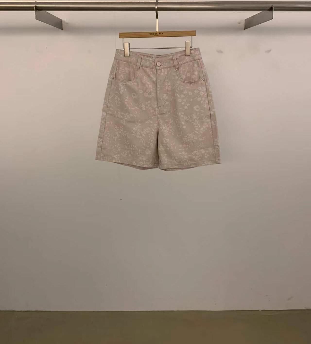UK6345 小碎花H字修身牛仔褲