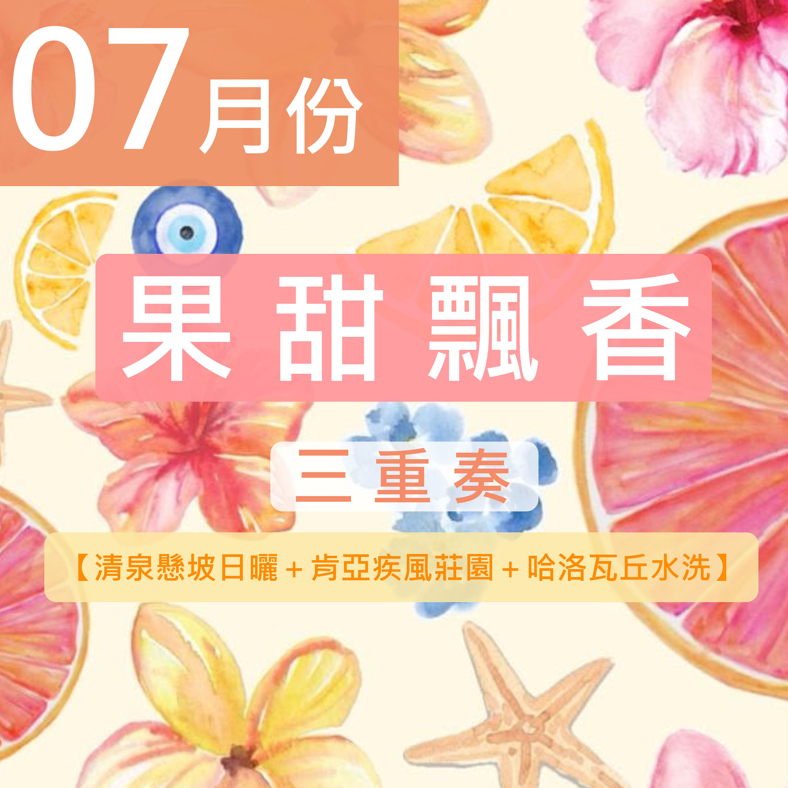 《7月份》★果甜飄香三重奏★ 清泉懸坡日曬＋肯亞疾風莊園＋哈洛瓦丘水洗
