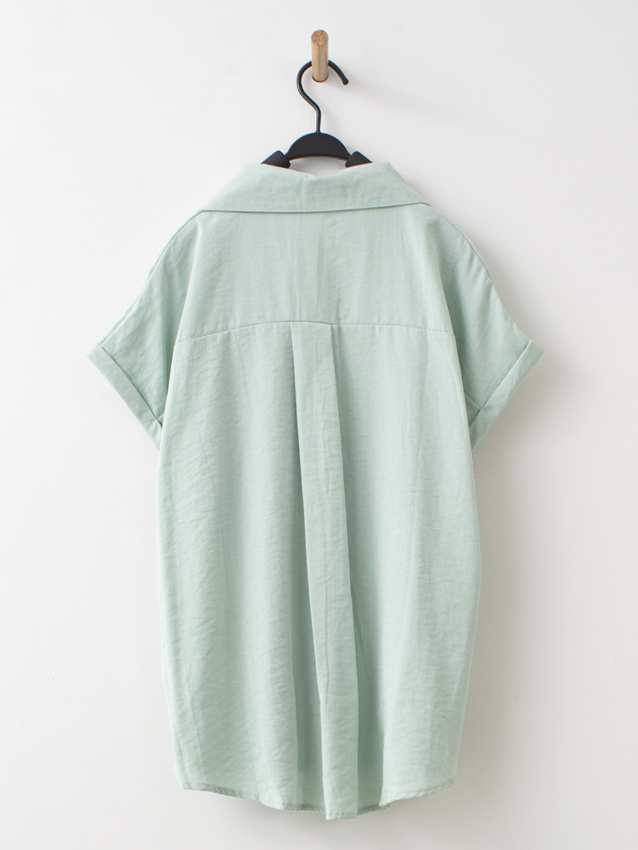 簡約小馬刺繡V領棉麻連袖襯衫
