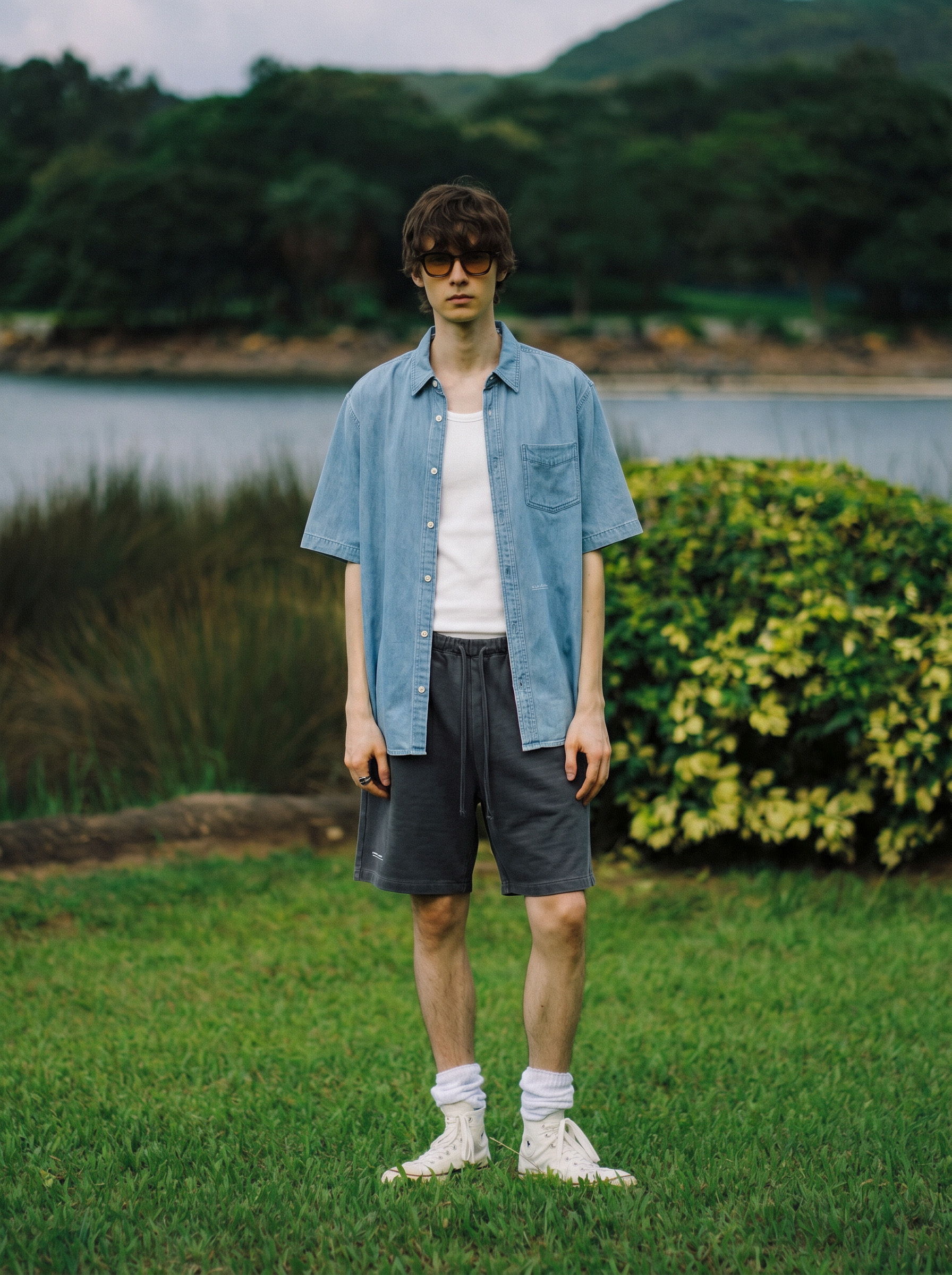 A MINIMAL CLUB LOGO GRAY-BLUE DENIM SHIRT AM65SH02GB