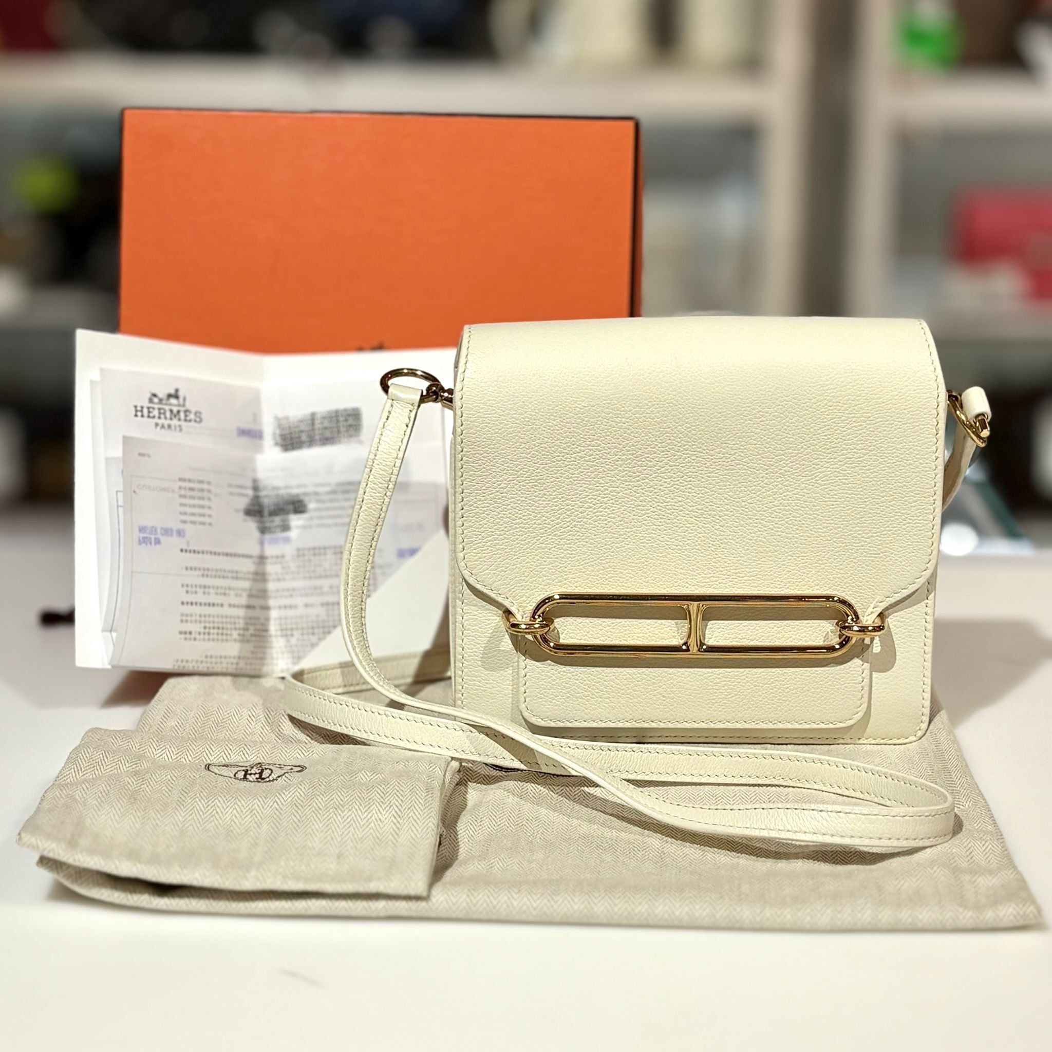 全新HERMES ROULIS MINI EVERCOLOUR 01 新白色 金扣 Z刻 #豬鼻子#BRAND NEW #香榭站正品