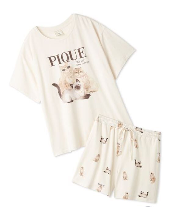 [預購] 折扣gelato pique【ONLINE限定】【接觸冷感】 CATS&DOGS 印花T恤短褲組合