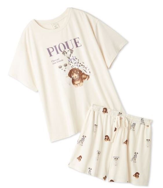 [預購] 折扣gelato pique【ONLINE限定】【接觸冷感】 CATS&DOGS 印花T恤短褲組合