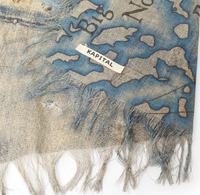 KAPITAL Rayon fringe STOLE (KAYO HUESO DENIM MAP) - PRE ORDER ITEM (預訂中)