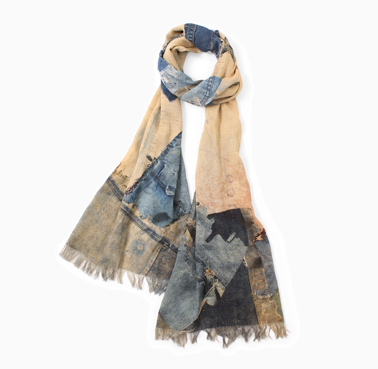 KAPITAL Rayon fringe STOLE (KAYO HUESO DENIM MAP) - PRE ORDER ITEM (預訂中)