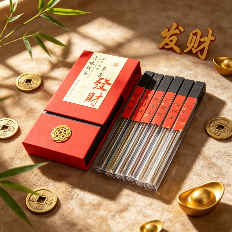 CHN-JJG0618-404 九華山五路財神口袋線香 賦能閔公金錢菩提籽 12.5*6.5cm (A4)