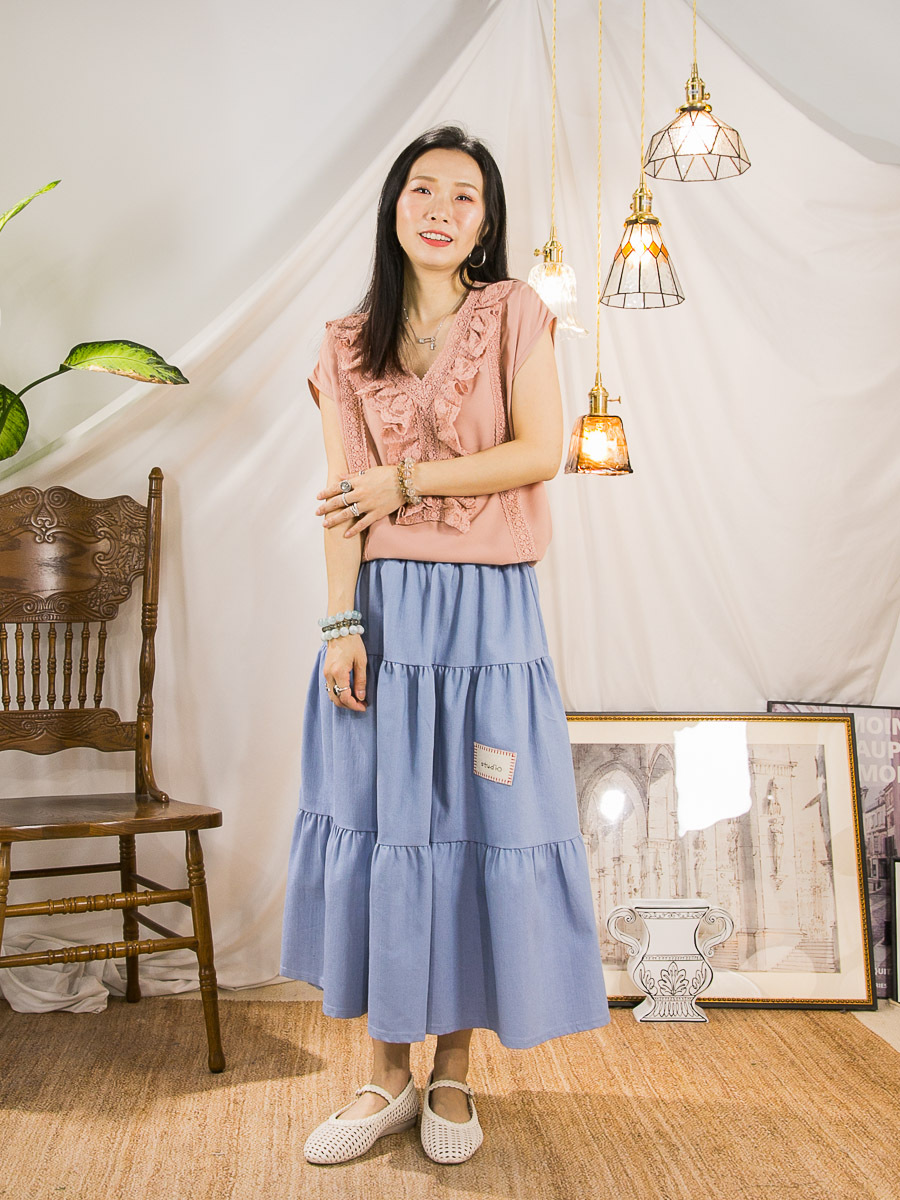 【19/6-21/6 限時優惠】V領邊LACE RUFFLE．前幅兩行LACE．雪紡料TOP【感謝祭滿$580送禮物，無上限】