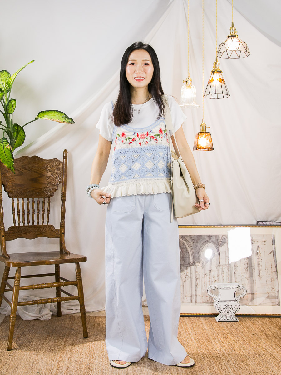 【19/6-21/6 限時優惠】花花刺繡．下擺通通刺繡麻棉料．線仔料吊帶背心【感謝祭滿$580送禮物，無上限】