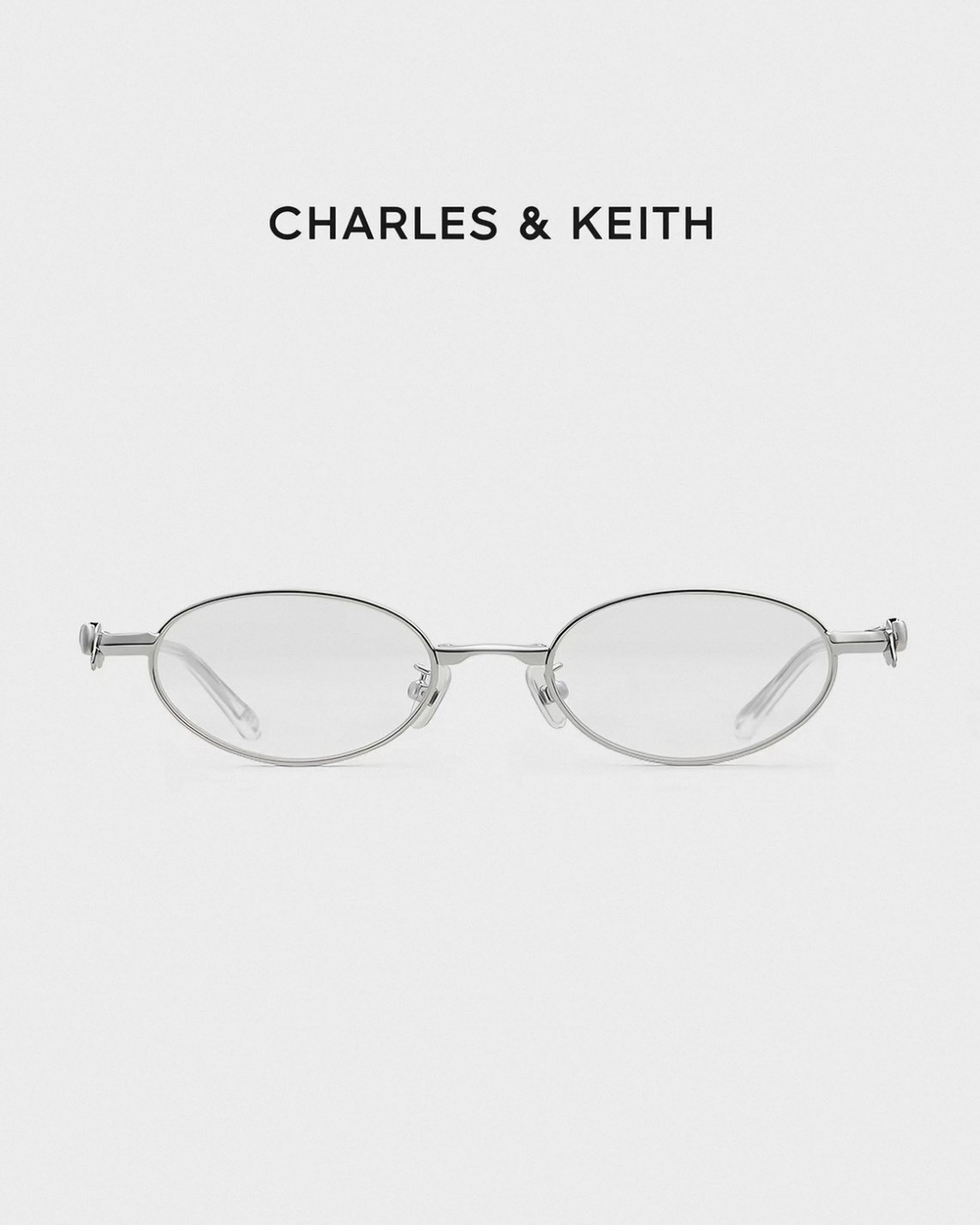 Charles & Keith 小CK 蝴蝶結 折疊式 眼鏡 銀框 銀色