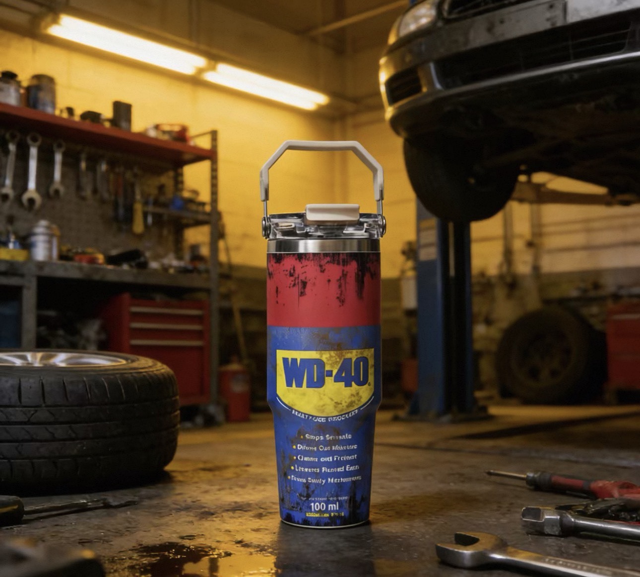 WD-40 風格 30oz 提手 保溫杯 吸管杯 惡搞 趣味 304不鏽鋼 保溫 保冰 水杯