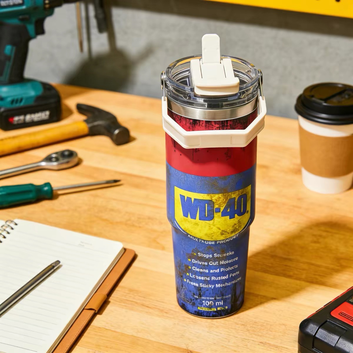 WD-40 風格 30oz 提手 保溫杯 吸管杯 惡搞 趣味 304不鏽鋼 保溫 保冰 水杯