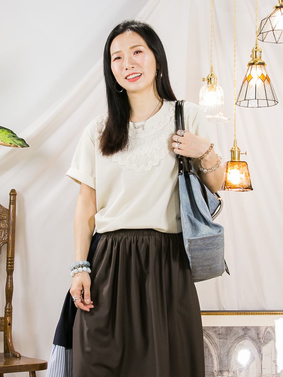 【19/6-21/6 限時優惠】領位LACE網布 釘珍珠．COTTON料TOP【感謝祭滿$580送禮物，無上限】