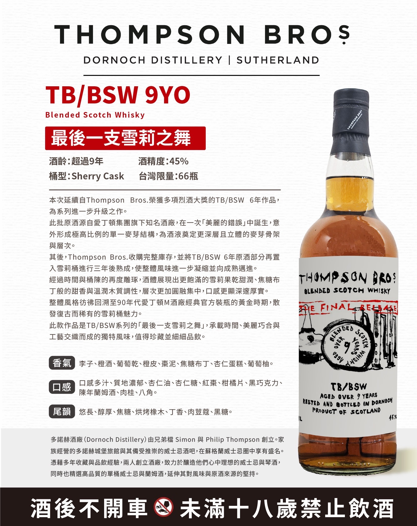Blended Scotch Whisky 9YO+ Sherry Cask 45% Thompson Bros. (預計6月尾到貨!)