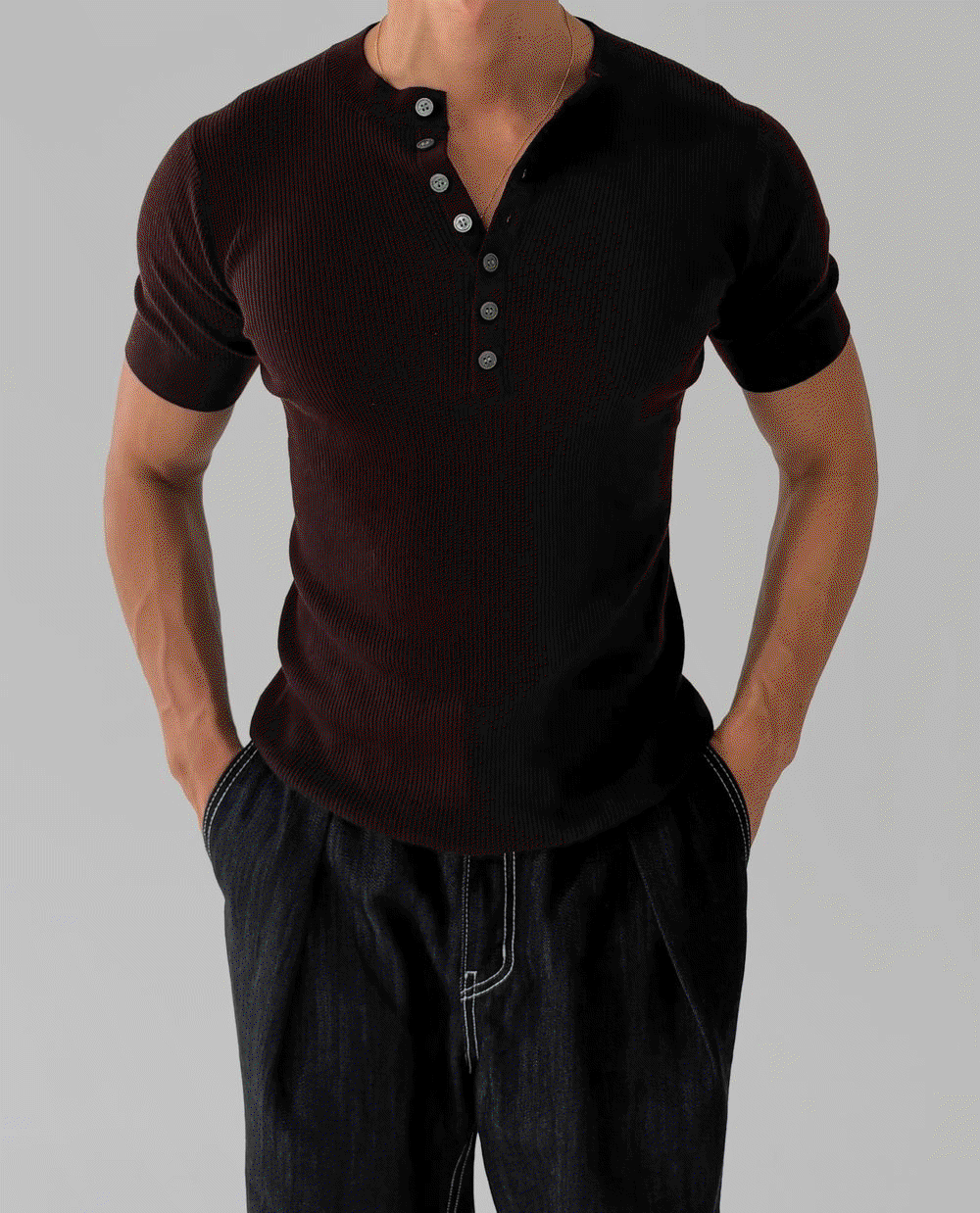 Musci cashmere fitted deep Henley collar knit sweater