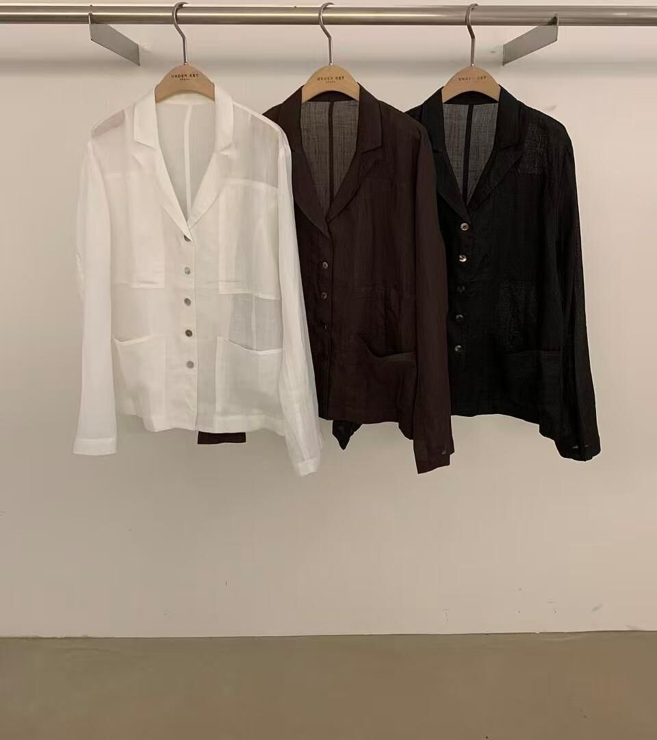 UK6375 休閑開領排扣襯衫外套
