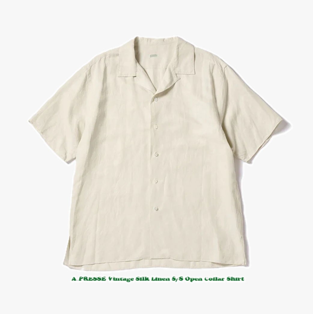 LAST PCS: A.PRESSE 2026 VINTAGE SILK LINEN S/S OPEN COLLAR SHIRT S/S - ECRU SIZE 3 PRE ORDER ITEM (預訂中)