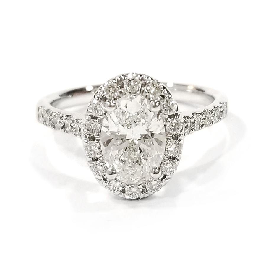 14K White Gold 1ct Lab Grown Oval Shape Diamond Halo Ring