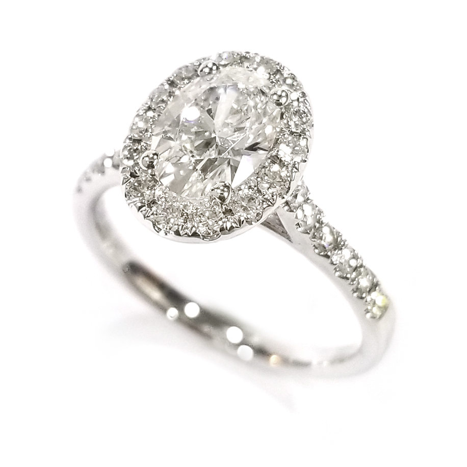 14K White Gold 1ct Lab Grown Oval Shape Diamond Halo Ring