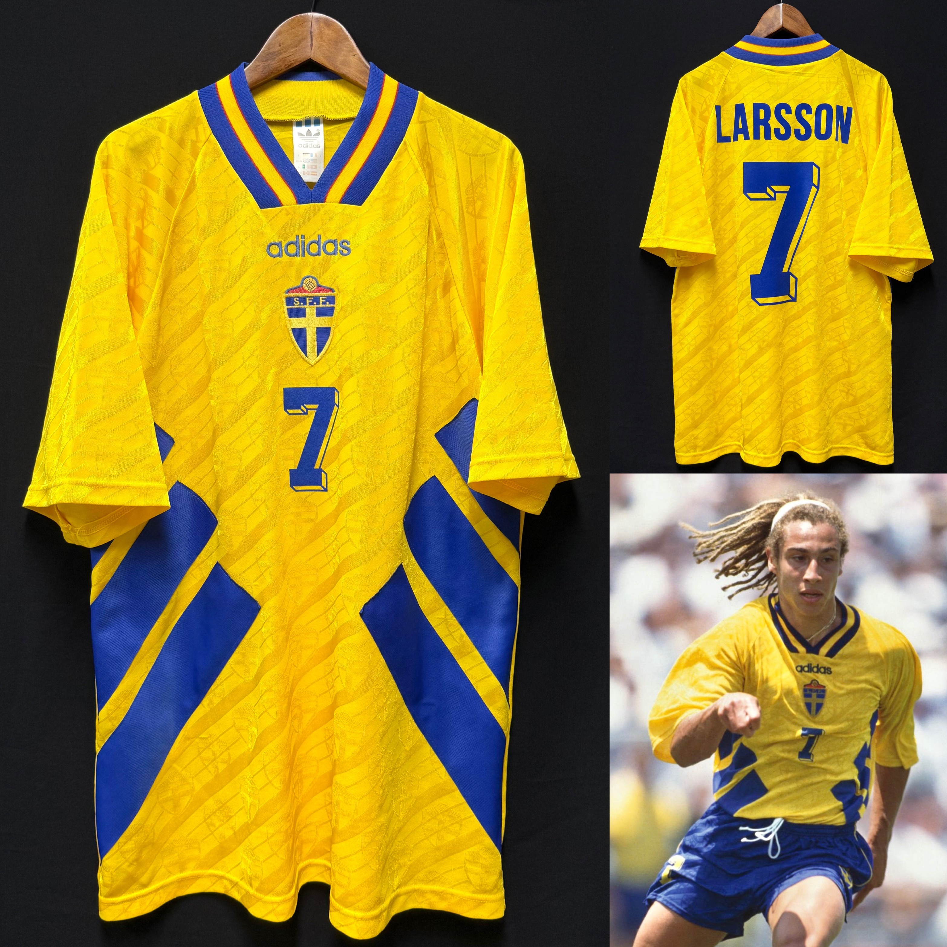 Sweden 1994 FIFA World Cup Adidas Home Shirt #7 LARSSON
