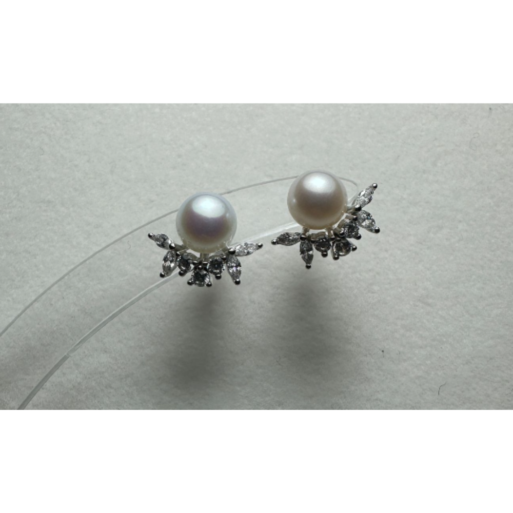 HKAG0619-114 日本AKOYA 海水珍珠耳環 仙子碎鑽(S925) (銀)粉紫光 (AB色)6MM UP (A14)
