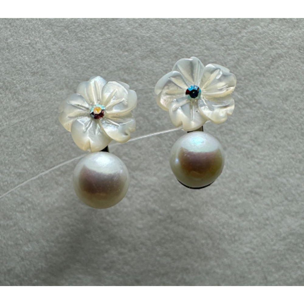 HKAG0619-117 日本AKOYA 海水珍珠耳環 白貝花 (S925銀) 6MM UP (A17)