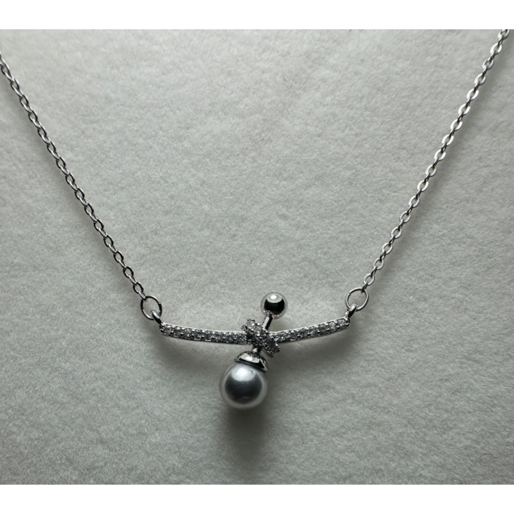 HKAG0619-126 日本AKOYA 真多麻海水珍珠頸鏈平衝杆一體鏈(鍍彩銀) (銀)5.0MM UP (A26)