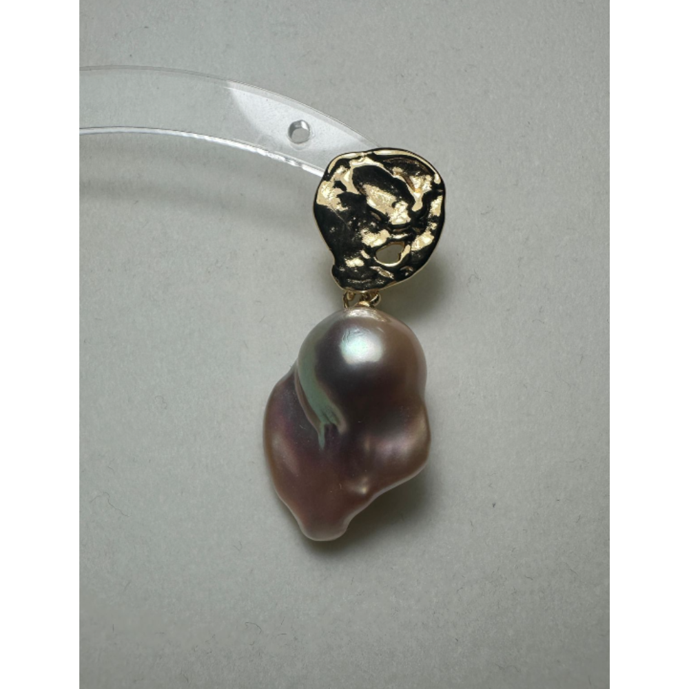 HKAG0619-134 巴洛克耳環 (單隻)銅配鍍金13-22MM (炫彩燈紫光)*每一個巴洛克都是獨一無二, 因此每件貨品形狀都稍有不同(A34)