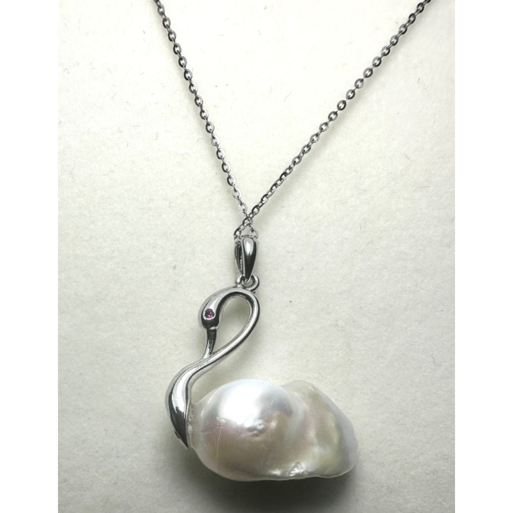 HKAG0619-130 巴洛克天鵝頸鏈(S925) (銀)13-22MM (白彩光)*每一個巴洛克都是獨一無二, 因此每件貨品形狀都稍有不同(A30)