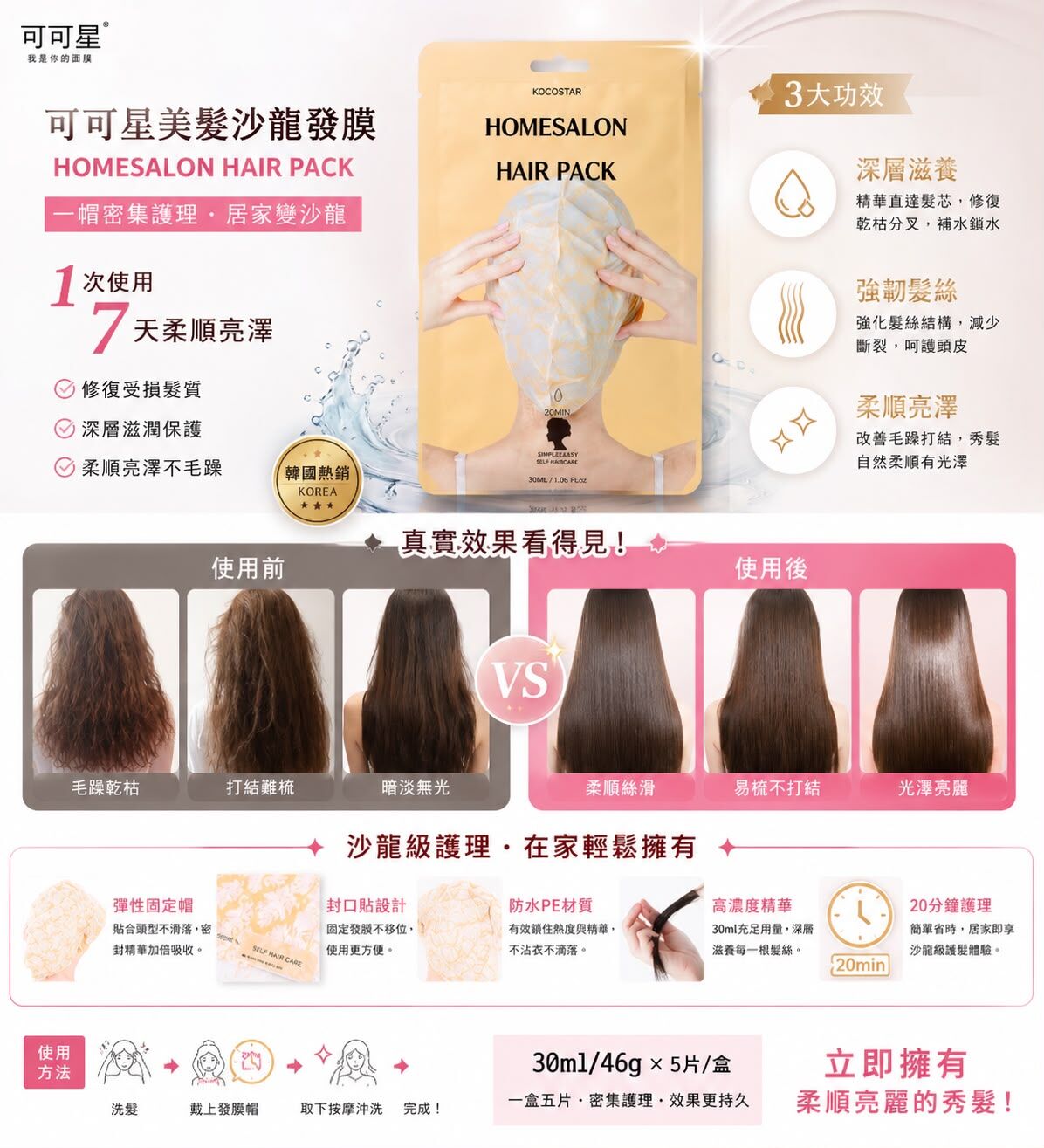 (限量） UA09  韓國🇰🇷製造(可可星）專業家用沙龍髮膜（5片）