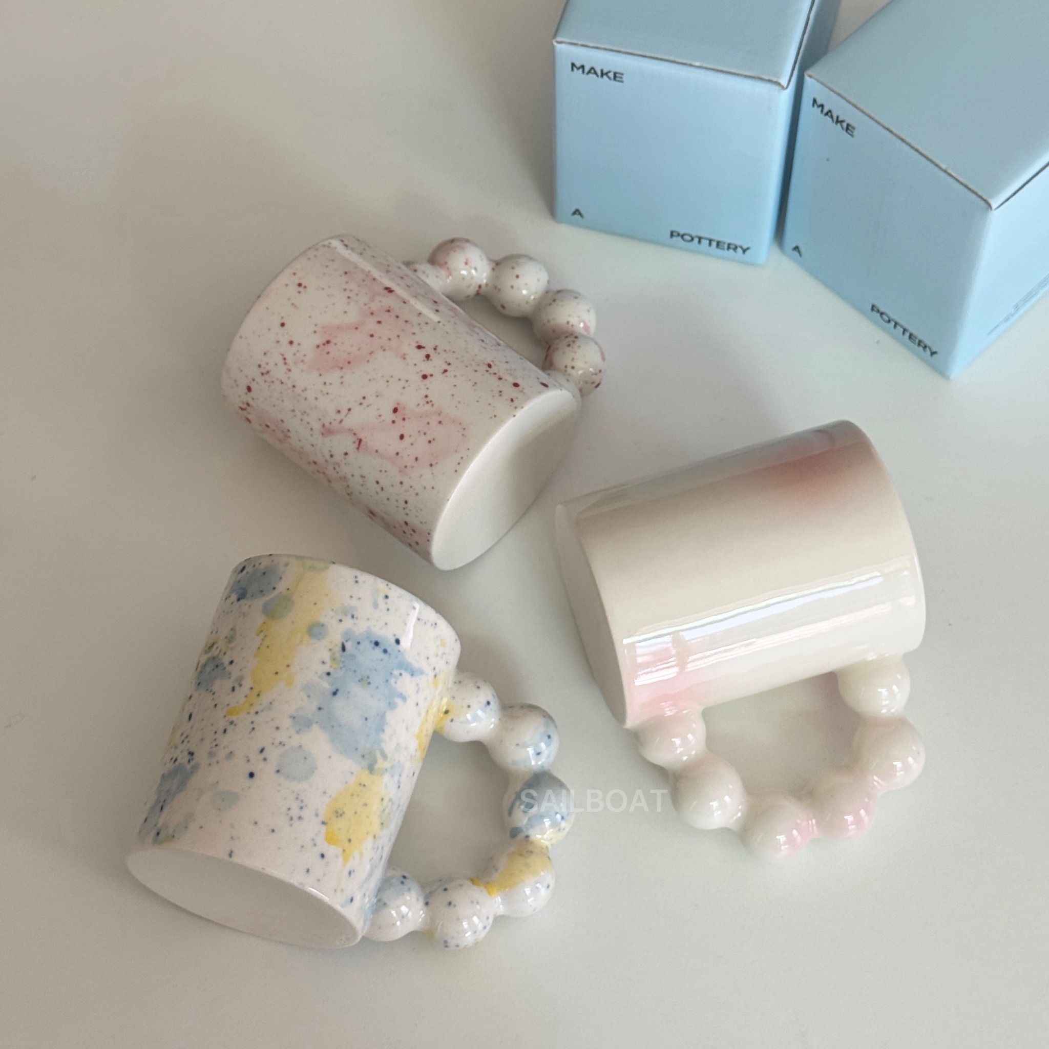 #預購 🇰🇷韓國 Make A Pottery beads arch mug 串珠造型把手馬克杯