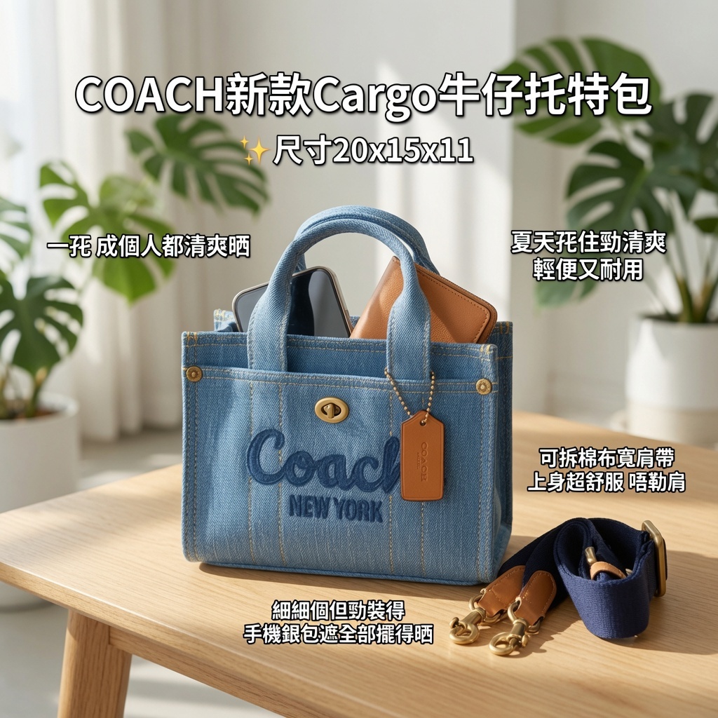 COACH新款Cargo牛仔托特包
