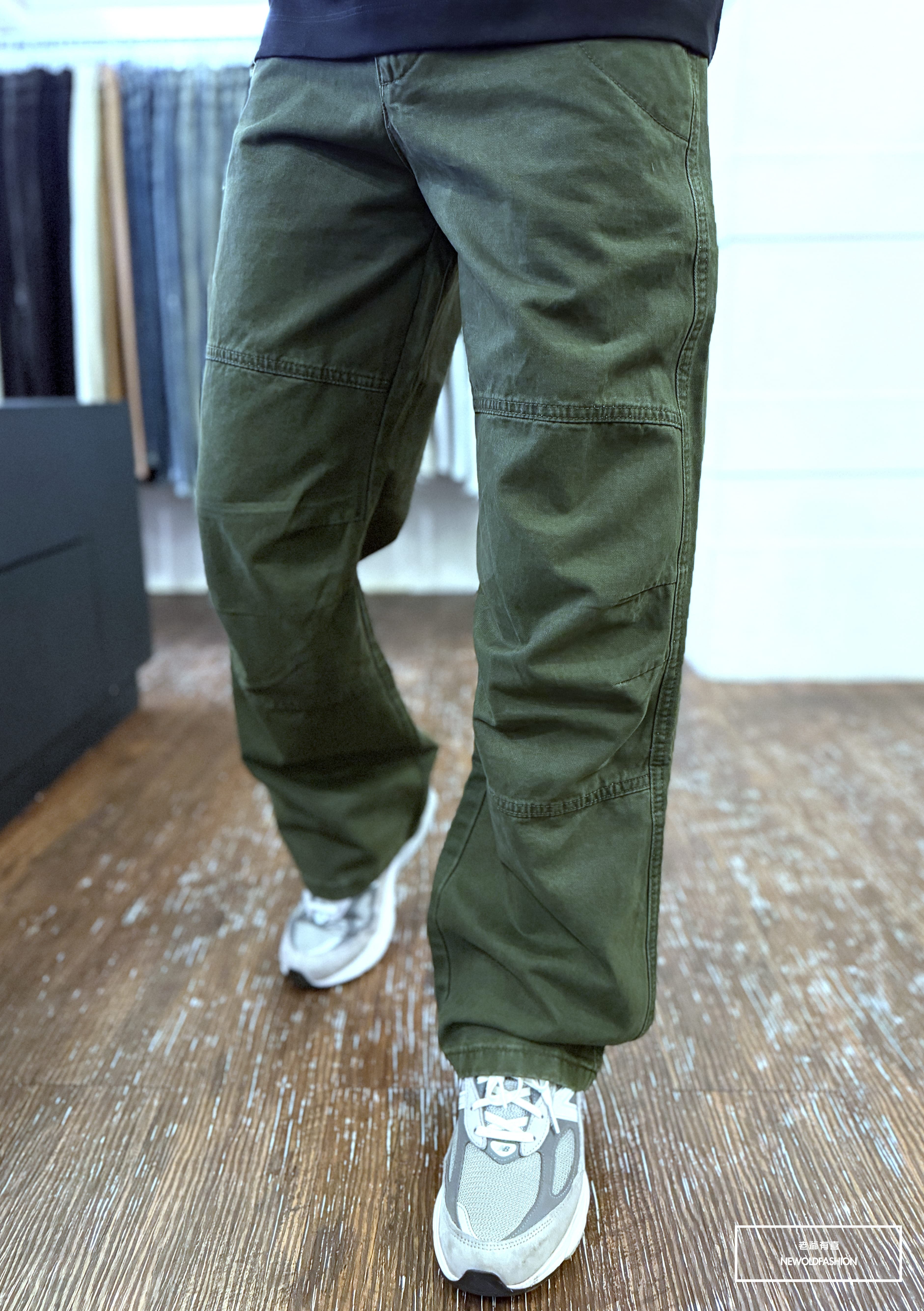 『新品上市』重磅水洗橫切線工裝寬褲(NOF2605K5001)-軍綠
