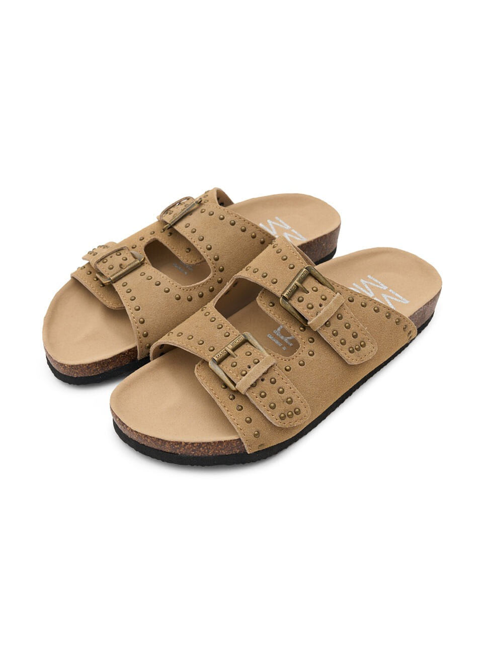 Mardi Mercredi SUEDE DOUBLE STRAP BUCKLE STUD SLIDES