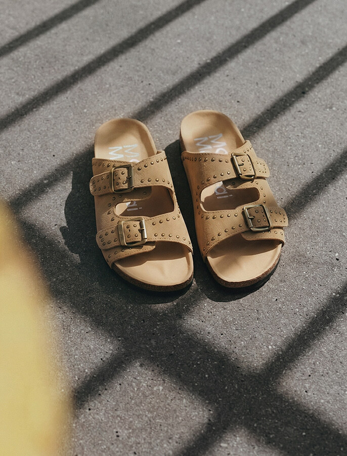 Mardi Mercredi SUEDE DOUBLE STRAP BUCKLE STUD SLIDES