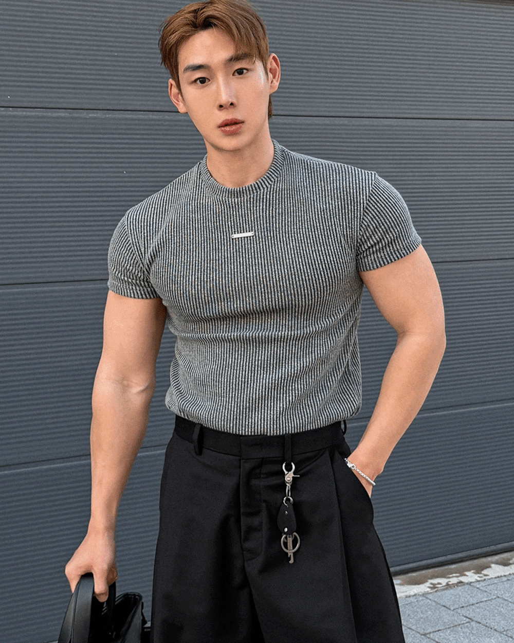 Tencel ribbed slim-fit short-sleeved T-shirt