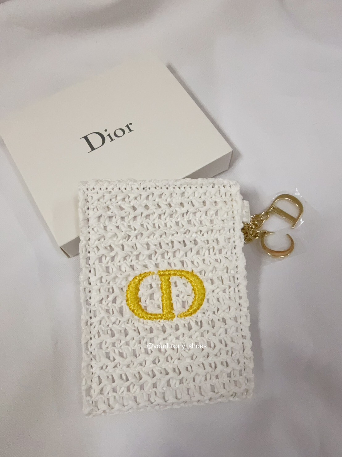 【Luxury】 Dior迪奧白色編織折疊化妝鏡 品牌專櫃贈品VIP專屬 白色編織外殼 金色CD標