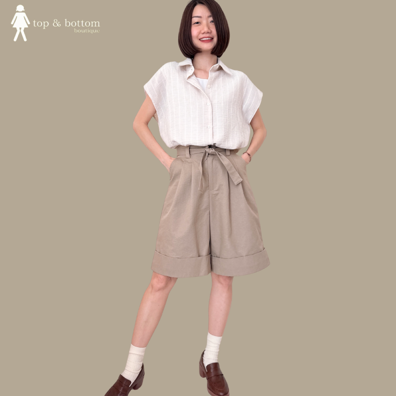 COTTON DENIM WIDE LEG BERMUDA
