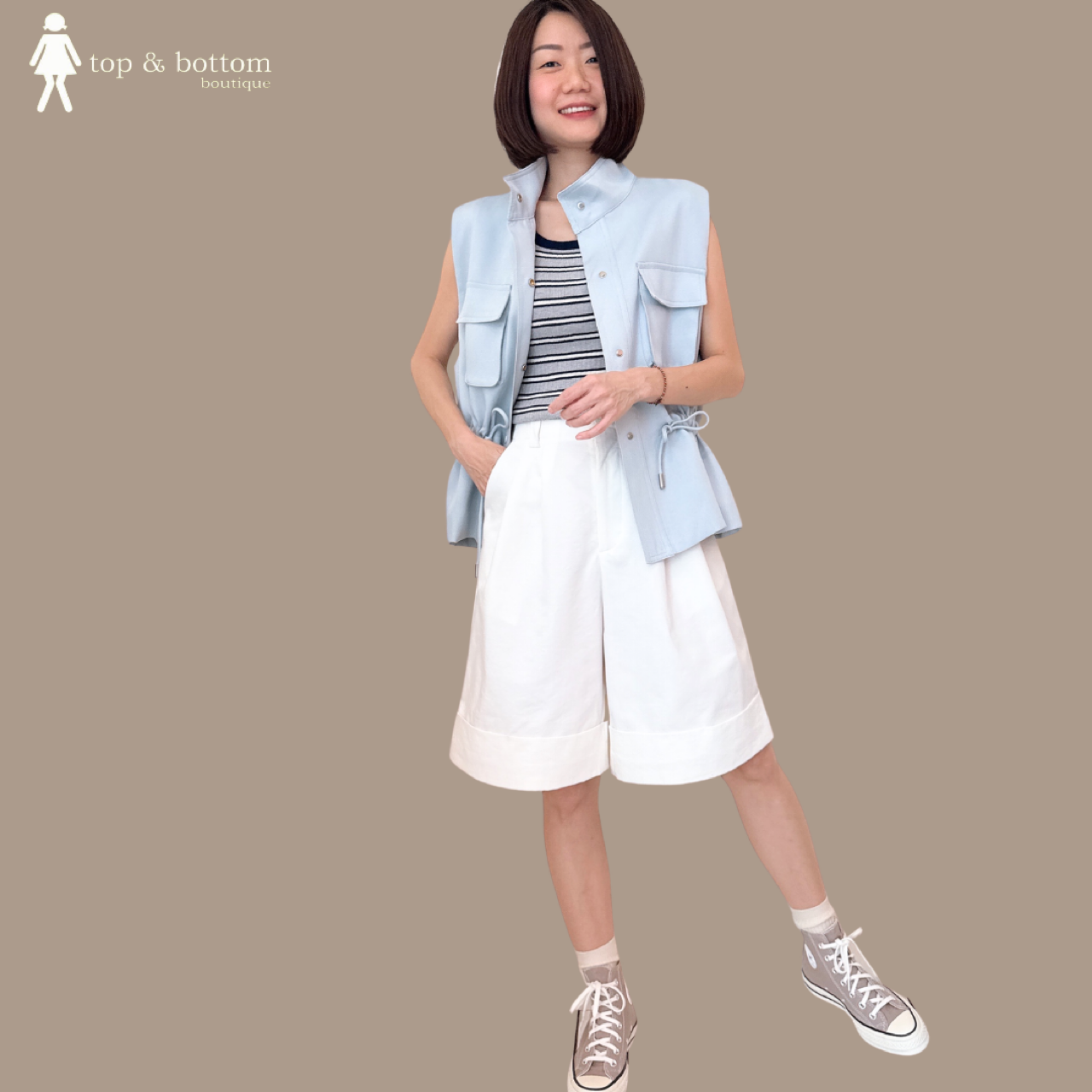COTTON DENIM WIDE LEG BERMUDA
