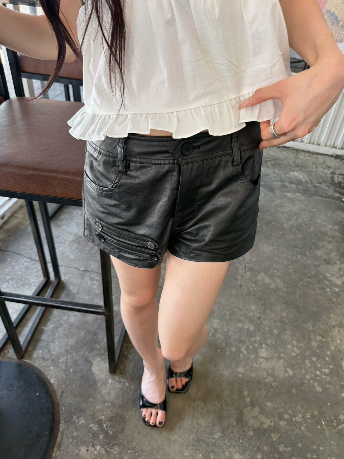 現貨! 9.amez project vintage rider short 拿破崙皮革短褲 (black)