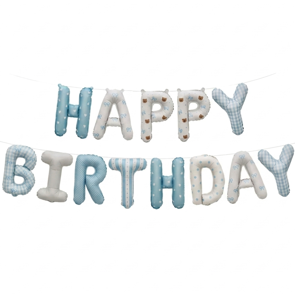 韓系熊熊 HAPPY BIRTHDAY 字母旗氣球組
