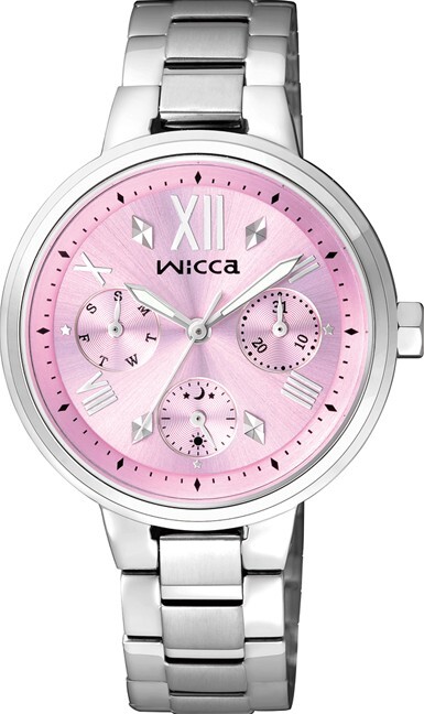 萬年鐘錶 - Citizen - Wicca  粉色面三眼不鏽鋼錶帶女錶  BH7-512-91 錶徑33MM