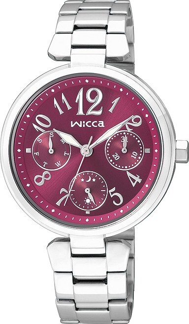 萬年鐘錶 - Citizen - Wicca  紅色面三眼不鏽鋼錶帶女錶  BH7-415-93 錶徑33MM