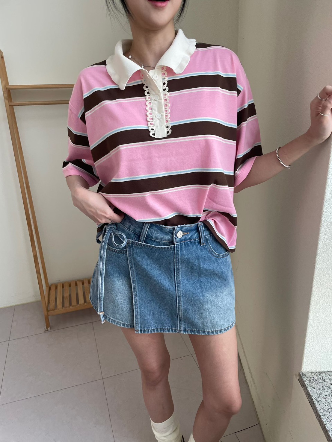 橫條有領POLO上衣
